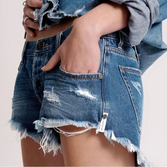 One Teaspoon Bonitas Low Waist Distressed Denim Cutoff Shorts 27 - Picture 1 of 9